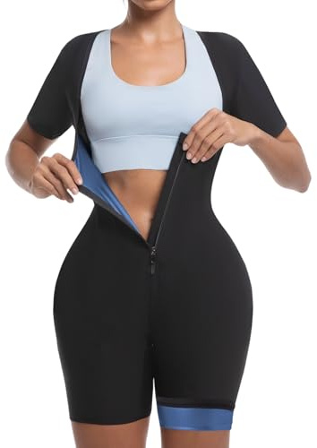 Meiosuns Donna Sauna Suit Totale Body Jumpsuit Sweatshirt Taillentrainer Abdominale Shaper Thermo Sweat zum Weight mit Zipper für Gym, Yoga, Running, Fitness, Aerobic & Home-Workout