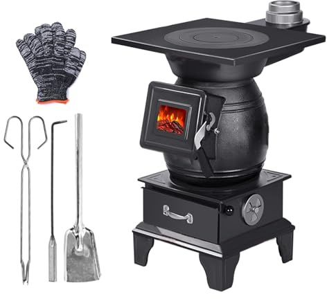 Stufe a legna – Stufa in ghisa per interni con finestra di visualizzazione in vetro, fornello senza fumo per cucinare tutti i giorni e barbecue