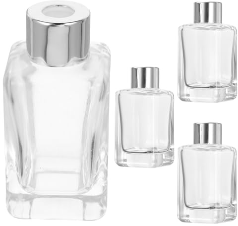SHINEOFI 4 Frascos de Perfume de Vidrio con Tapón Plateado Capacidad 50 Ml Botellas Difusoras para Aceites Esenciales Envases Transparentes para Uso en Coche y Hogar
