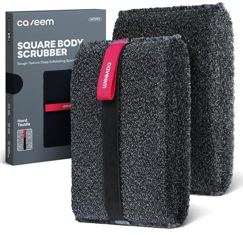 CAVEEM Esponja Exfoliante Corporal, Exfoliante Baño para Ducha, Cuadrada Esponja de Baño Exfoliante Dura de Doble Cara, Eliminar Piel Muerta, Paquete de 2 (Gris Oscuro)