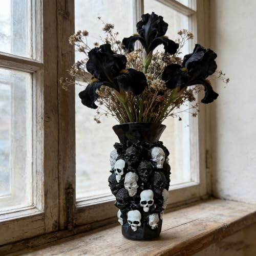Gothic Skull Resin Vase, Skull Planter & Skeleton Blumentopf 15cm, Black SKU ll Vas e als Gothic Va se für Halloween Tischdeko, Skelett Blumentopf für Bad & Zuhause