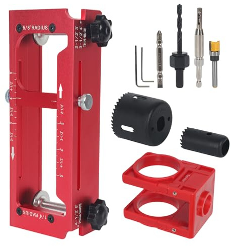 Door Hinge Jig, Aluminium Alloy Door Hinge Template Kit for Door & Cabinet Installation, Adjustable Hinge Mortise Jig Kit Fits 2.5 to 5 Length, 1/4 Radius, 5/8 Radius and Square Corner Types