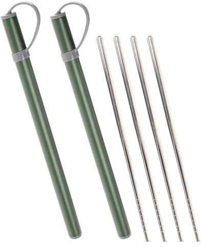 Totority Set 2 Bacchette Cinesi in Acciaio Inossidabile 304 Riutilizzabili con Custodia, Facili da Pulire e Impugnatura Confortevole, per Campeggio e Viaggio