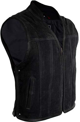 Gilet da motociclista in pelle di bufalo nero nero opaco s