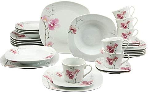 CreaTable, 20195, Serie Amelie AIKO, 30-teiliges Geschirrset, Kombiservice aus Porzellan, spülmaschinen- und mikrowellengeeignet, Qualitätsproduktion