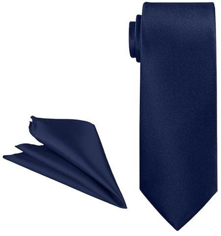 Trimming Shop Men's Necktie Solid Satin Neck Tie & Pocket Square, Skinny Tie with Handkerchief for Wedding, Birthday Party, Formal & Casual Wear, Business Meetings