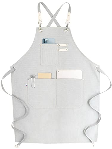 RAPRON Canvas Schürze Herren Damen - Denim Kochschürze mit Taschen - Grillschürze für Männer und Frauen - Lange Schürzen für Kochen arbeits Backen- Geschenk für Küchenchefs, Oma, Opa (Weiß)