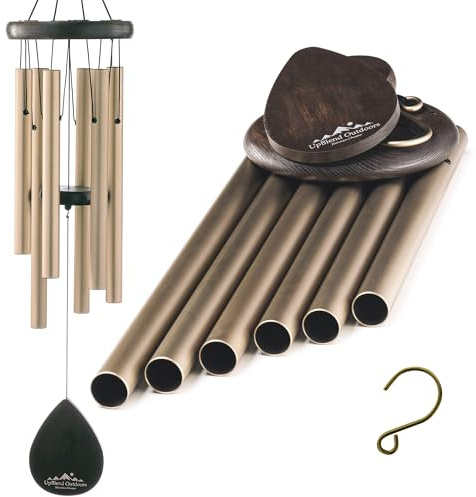 UpBlend Outdoors Carillon éolien pour extérieur – Carillon éolien doré de 71,1 cm pour l'extérieur, Carillon éolien harmonique pour Femme, idée Cadeau pour Maman, Grand-mère, jardiniers, Porche