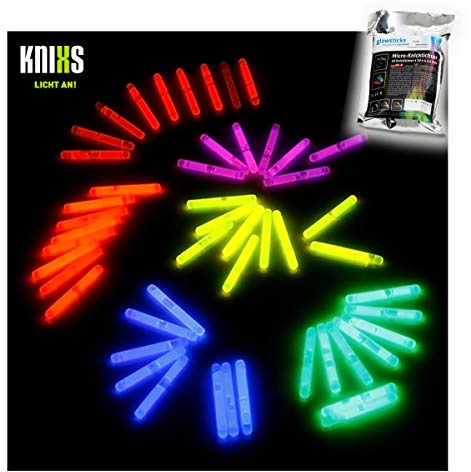 KNIXS 50 Stück Micro Mini Knicklichter Vorteilspack - im 6-Farb-Mix Leuchtend - 40 mm x 4,5 mm für Party/Angelsport (Bissanzeiger) / Luftballons oder als Dekoration