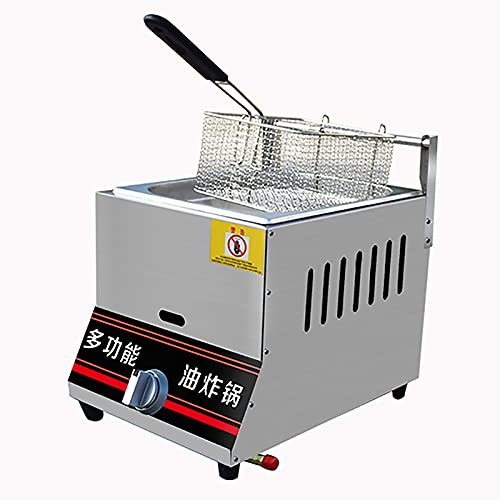 Friteuse à Gaz, Friteuse Professionnel avec Panier et Couvercle, Friteuse à Gaz de Comptoir en Acier Inoxydable à Usage Commercial pour Le Restaurant et La Maison