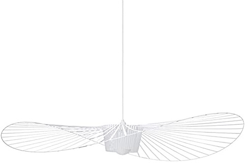 Taklampa i vintagestil för vardagsrum, LED, Vertigo, hängande lampa (lätt, justerbar höjd) i glasfiber och polyuretan, hattformad, lampor: E27, ljuskrona för restaurang, lampskärm (vit, 80 cm)