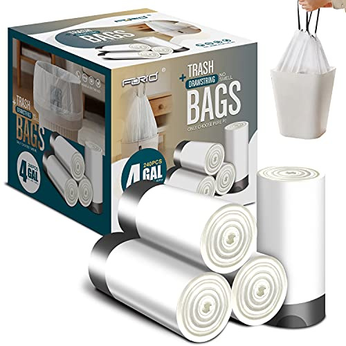 FORID Kleine Müllbeutel mit Kordelzug, 15 Liter, Kunststoff, 240 Stück, weiß, Müllbeutel, 15 Liter, für Badezimmer, Badezimmer, Badezimmer, Badezimmer, Badezimmer, Schlafzimmer, Büro, WC