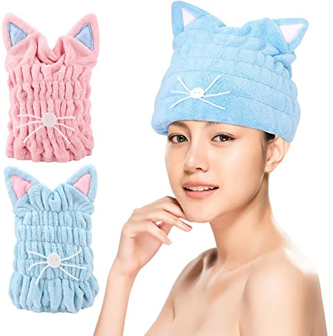 2pz Cuffia per Capelli Secchi Asciugamani per Capelli da Donna Turbante Asciugacapelli Asciugamani Microfibra Capelli Asciugamano Capelli Bambina Asciugamano per Capelli Super Assorbente Pile Corallo