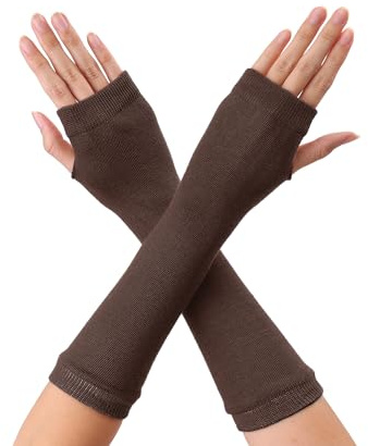 Allegra K Unisex Classic Fashion Stretch Fingerless Arm Warmers Oversleeve One Size Coffee