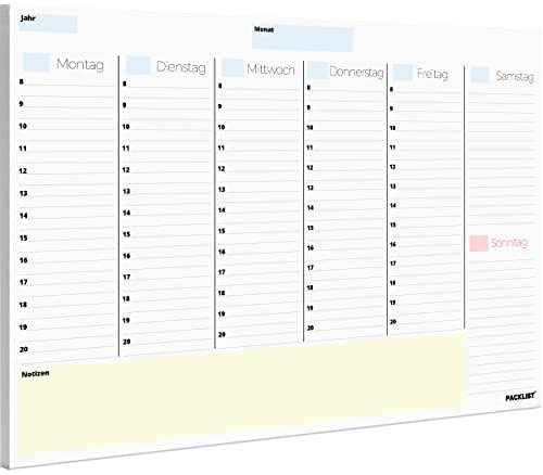 PACKLIST® Wochenplaner Block A4 ohne Festes Datum. Terminplaner, Familienplaner mit 52 Wochen. Notizen, Pläne, Wichtig - Exklusiver Kalender mit ECO-Verpackung - 100% Papierprodukt, kein Plastik