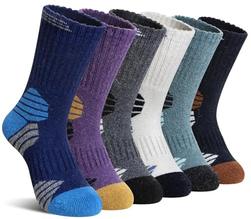 DoSmart Kids Hiking Walking Socks, Boys Girls Toddlers Merino Wool Warm Wicking Cushion Crew Socks (6 Pairs B, 4-8 Years)