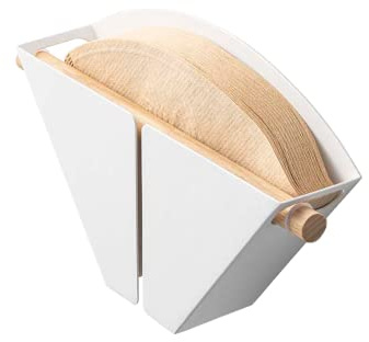 Yamazaki Home Tosca Magnetic Coffee Filter Case - Kitche Storage Organizer Holder Stainless Steel Container Dispenser - Steel + Wood - #4 Coffee Filters
