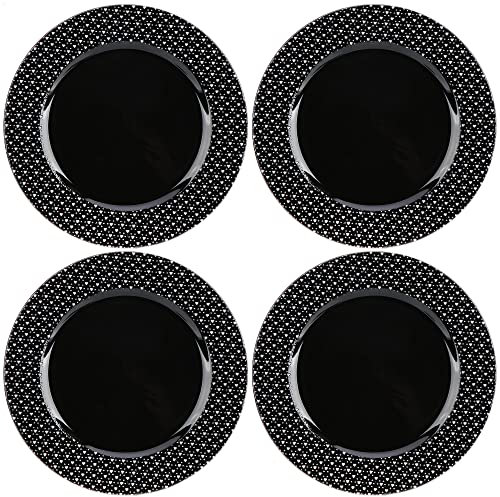 com-four® 4X underplates Glossy Black with Glitter Hearts - Saucer as Table Decoration - Decorative Plates for Weddings or Family Celebrations - Ø 33 cm