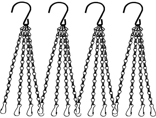 Andy's Orchids 4 Strand Metal Hanging Baskets Chain with Hooks, 4PCS 16inch Flower Plant Pot Chain, Indoor Outdoor Replacement Plant Hangers for Bird Feeders, Planters, Lanterns and Ornaments, Black