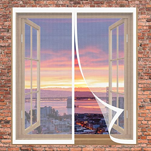 Mosquito Magnetic Window Screen 90 x 70 cm Window Fly Screen Net Mosquito Bug Protection Without Drilling Easy to Install Insect Mosquito Net Fly Screens for Windows, White