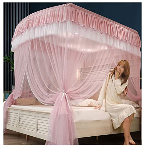 Betthimmel Rosa Doppelbett-Deluxe-Betthimmel-Moskitonetz, romantischer Bettvorhang, geeignet for Einzel- und Doppelbetten, mit U-förmiger Stütze/einfache Installation (Size : 200X220CM)