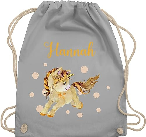 Turnbeutel Rucksack - Einhörner - Einhorn Unicorn mit Namen - Unisize - Hellgrau - kinder sporttasche mädchen name einhornrucksack unicorns stoffbeutel personalisierte kindergarten