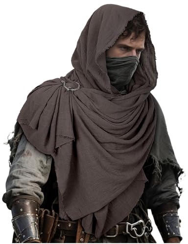 L'VOW Post Apocalyptic Wrap Scarf Medieval Hooded Shawl Cape, Brown