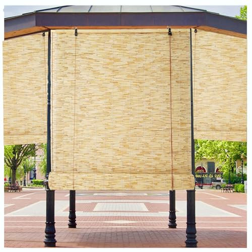 Natür Bambusrollo Bambus Rollo, Schilf Vorhang Bambus Rollo Sichtschutz Rollo mit Lifter,Aussenbereich Wetterfest Sonnenschutz,für Fenster Türen,Anpassbar,140x245cm/55.1x96.4in(WxH)