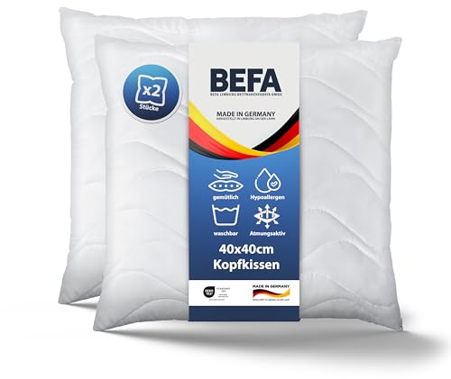 BEFA CARE Kopfkissen 40x40 cm (2 Stück) | Mikrofaser mit Aloe Vera | 200g Füllgewicht/Stk | OEKO-TEX Klasse 1 | Made in Germany
