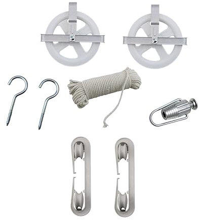 Dependable Industries Inc. Essentials Complete Laundry Clothesline Kit - 100ft Cotton Rope, Rustproof Pulleys, Line Tightener, Wall Hooks, and Plastic Spreaders for Outdoor & Indoor Laundry Hanging