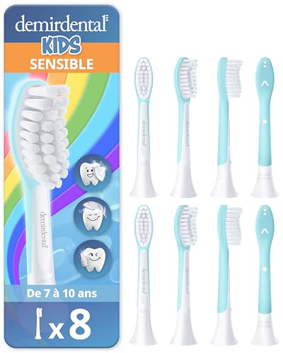 8er demirdental Kinder Ersatzbürsten passend für Philips Sonicare Kids | Ab 7 Jahren: Aufsteckbürsten entsprechend HX6044, extra weich & gummiert, schadstoffgeprüft & BPA-frei, Türkis