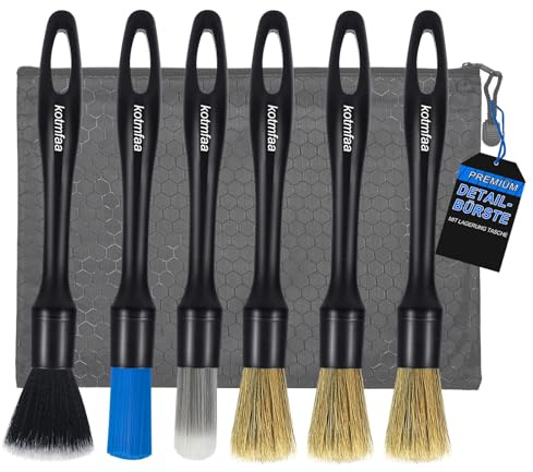 6 Stück Auto Detailing Pinsel Set mit Wasserdichte Tasche, Extra Weich Detail Reinigungspinsel Bürsten Brush für Schonend Reinigen von Car Motor Rädern Felgen Leder Innenraum Außenraum Autopflege