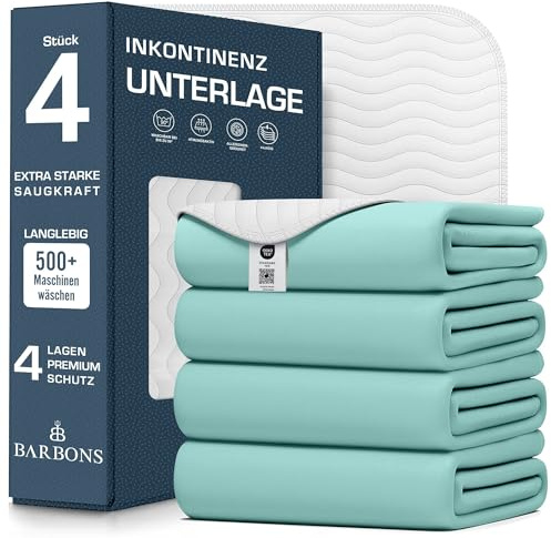 Barbons Inkontinenzunterlage waschbar Matratzenschutz 40x50 4er - wasserdichte Bett Inkontinenzauflage matratzenauflage Bettunterlage waschbar nässeschutz matratzenauflage (40x50 cm - 4er)