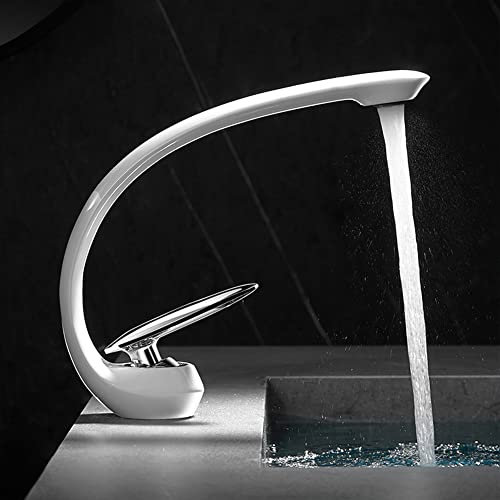 Wasserhahn Bad für Waschbecken Waschtischarmatur Weiß Moderne Messing Einhebelmischer Mischbatterie mit Kaltes Und Heißes Wasser Vorhanden Armatur