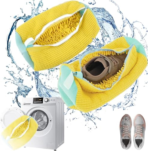 FemKey Schuhwaschbeutel Waschmaschine, 2 Stück Schuhwaschbeutel für Waschmaschine mit Noppen Pufferschutz, Wäschesack für Sneaker 39x19cm Schuhbeutel Sportschuhe Shoe Washing Bag (Gelb alt)