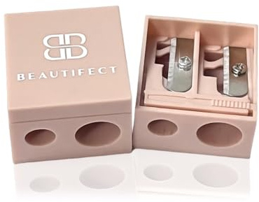 Beautifect Pencil Sharpener, Fits Regular & Large Lip or Eye Pencils, Perfect Points, Built-in Cleaning Pick, Nude Colour