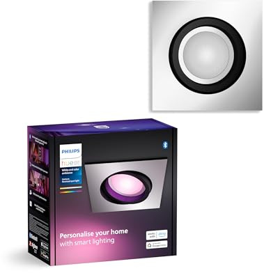 Philips Hue White & Color Ambiance Centura eckige Einbauspots 1er Pack (1.050 lm), dimmbare Deckenlampen mit 16 Mio. Farben, smarte Lichtsteuerung über Sprache und App, aluminium, neue Generation