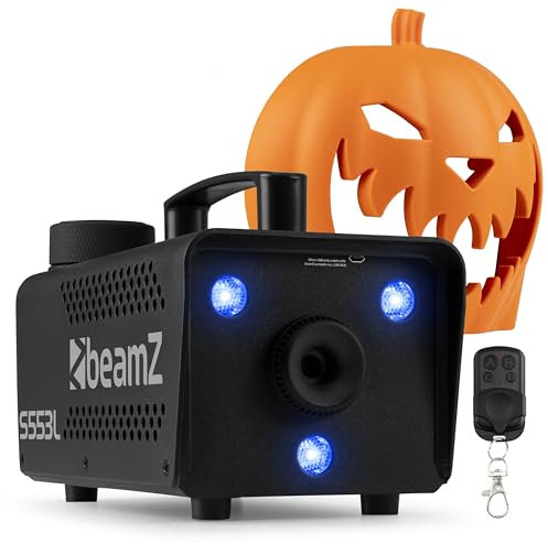 Beamz S553L Halloween Smoke Machine with Pumpkin Fogger & Light Show, No Carve Plastic Decoration, Flashing LED, Perfect Fog Machine for Spooky Party Events