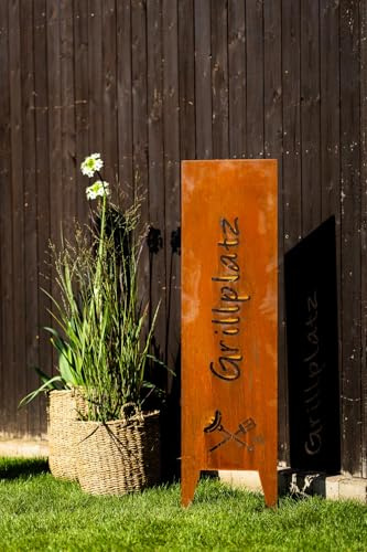 Bornhöft Gartenschild Sichtschutz Edelrost Rost zum Einstecken 116cm x 2cm Metall Grillplatz