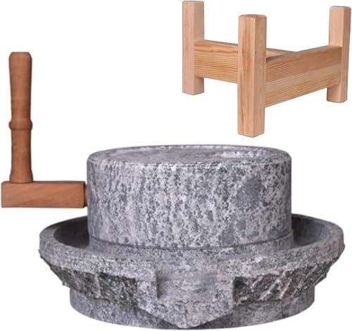 Molino de Grano Manual, Molino de Piedra, Molinillo de Piedra, Molino de Grano seco y húmedo de Piedra Azul Natural, Molinillo Manual Antiguo para Bayas de Trigo/Nuez moscada/Frijoles (molin