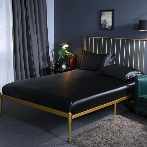 GENPICONG Juego de sábanas Ajustables de Seda Morera para Cama tamaño Queen, Juego de sábanas de Seda Suave de Alta Gama con Banda elástica y Funda de colchón tamaño King