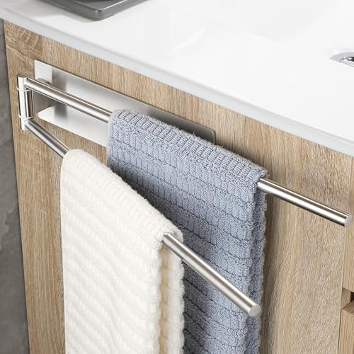 OETAMS Handtuchhalter Ohne Bohren Silber 180° Schwenkbar Handtuchstange Selbstklebend Handtuchhalter 304 Edelstahl Badetuchhalter Doppelter Habdtuchhalterung Bad