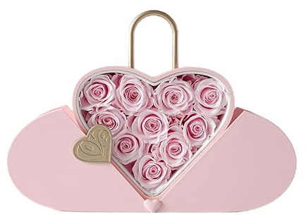 ENSES LOYUFE 10 Stück vorgespannte Rosen in einer herzförmigen Schlossbox, ein Muss für Valentinstag, geeignet für verschiedene Feiertagshifte, eine digitale Blumenkaste, die Segensvideos hinzufügen