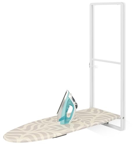 KINGBOARD Over Door Ironing Board, Hanging Ironing Board with Iron Holder, 36 X 12 Compact Fold Down Iron Board for Small Spaces, Removable Heat Resistant Cover, White