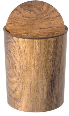 Chdnhe Poubelle à Grain de Bois Rétro, Poubelle de Salle de Bains avec Couvercle Pivotant, Poubelles en Plastique Rond Domestique Moderne Panier à Déchets pour Chambre, Salon, Cuisine, 26.8x22cm