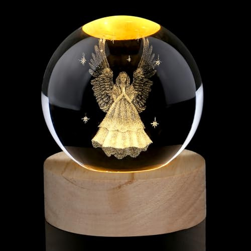 60 mm Engel Glaskugel Deko, Angel Kristallkugel Geschenke für Frauen | AWARDSEN Schutzengel Engel Glaskugel Lampe als Geschenke Kinder zur Geburt, Ostern, Taufe, Abschiedsgeschenke
