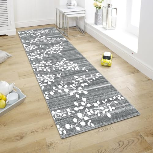 WTHYGB Teppich Läufer Flur, Küchenläufer 80x250cm rutschfest Waschbar | Bettvorleger für Waschküche, Vorzimmer, Schlafzimmer Küche und Wohnzimmer, Carpet Grau Blau