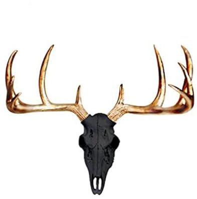 Marimor Dekorative Wandmontage Schädel, Vintage Longhorn Büffel und Hirsch Design, Beige Kunstharz, Western Stil Wanddekoration für Wohnzimmer (Hirschschädel Schwarz/Gold)