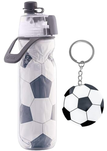 GlibberToy Borraccia da Calcio 590ml con Spray, Portachiavi a Tema Football, Bottiglia Senza BPA a Prova di Perdite, Borraccia Grande Formato, per Bambini Adulti Scuola Sport Compleanno Festa Calcio