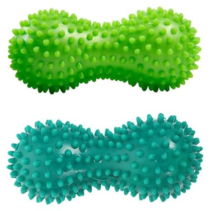 Zerodeko 2 Stück Erdnuss-Massageball Set - Noppenball für Nacken Rücken und Füße - Doppel-Igelball zur Regeneration nach dem Sport - Kompakte Massagerolle für Zuhause und Unterwegs - Grau und Blau
